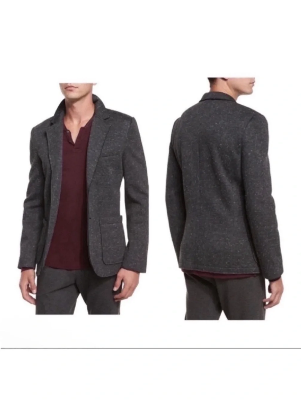 ATM Bonded Knit Speckled Sporty Blazer Jacket Sz 44 charcoal Gray